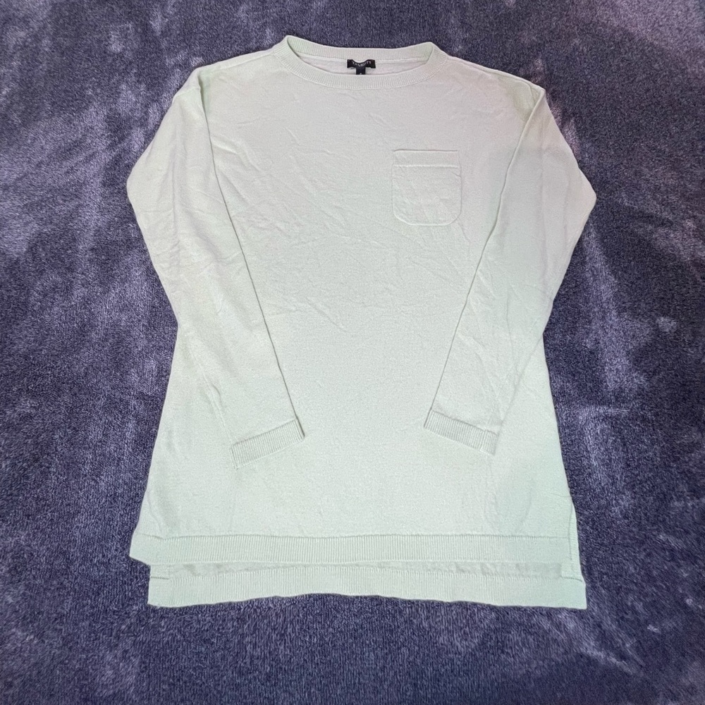 Talbots Womens  Petite Lambswool Light Green Long Sleeve Side Slit Pullover